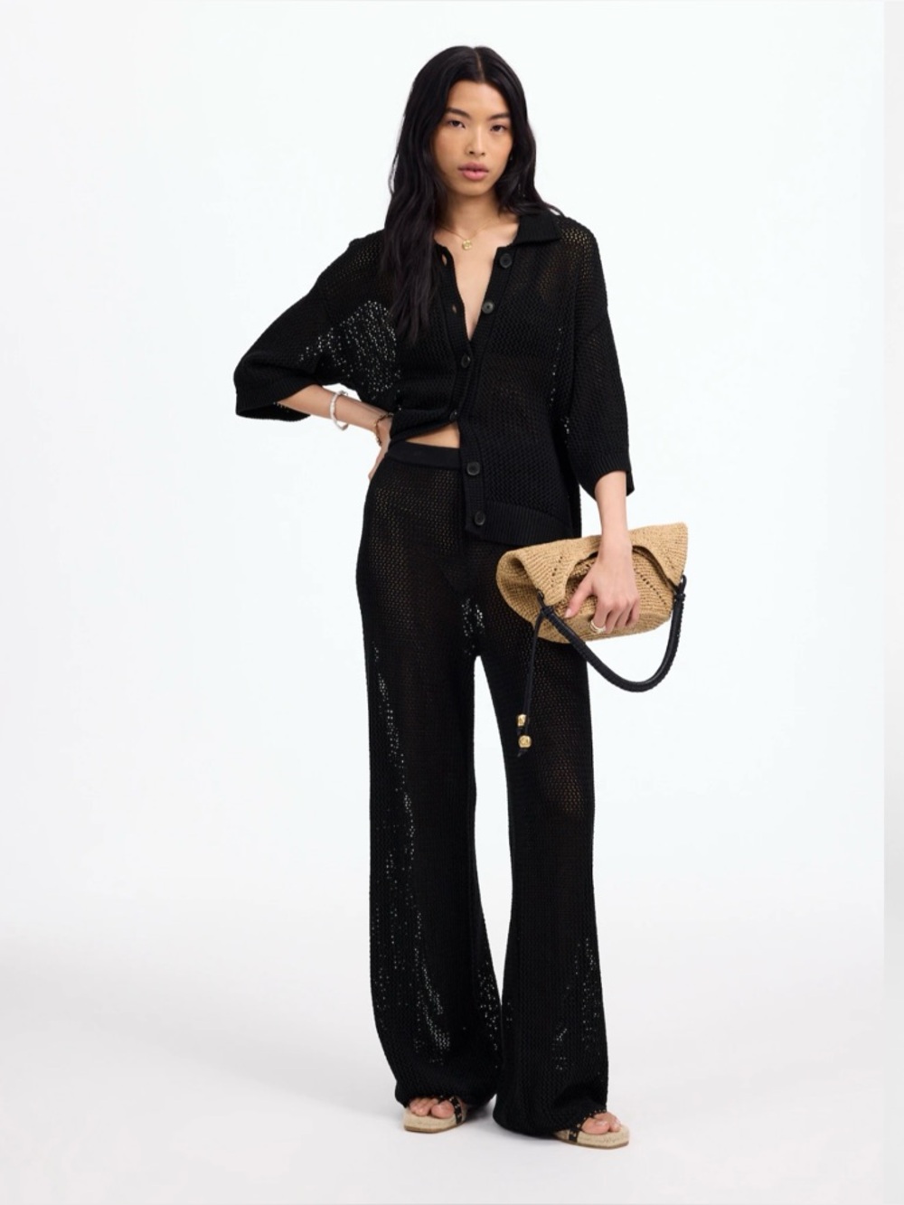 Madewell Black Wide-Leg Knit Pants and Top Cover Up Set